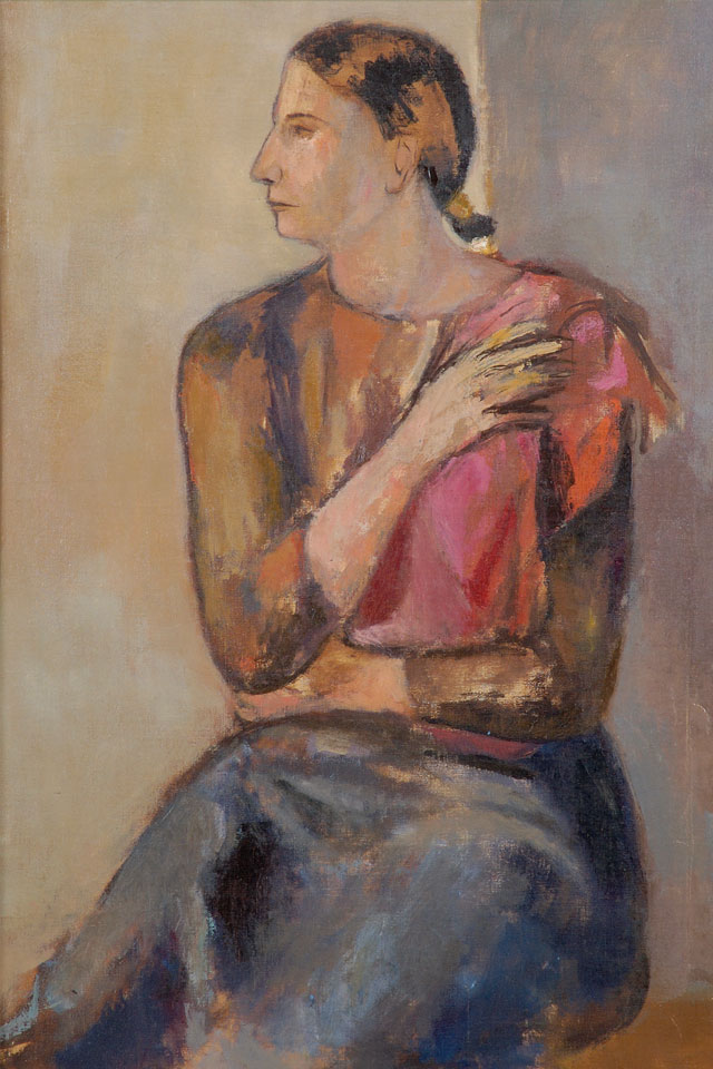 George McCullough painting, Portriat of a woman, oil on canvas. George McCullough was a renowned artist and art teacher who lived in New York City and later moved to California and to Fort Wayne, Indiana